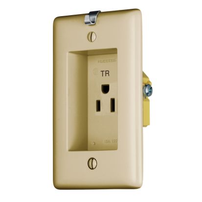 Hubbell Wiring Device-Kellems tradeSELECT RR151CHITR Single Standard Tamper Resistant Clock Hanger Recessed Receptacle, 125 VAC, 15 A, 2 Poles, 3 Wires, Ivory