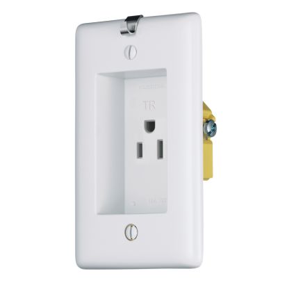 Hubbell Wiring Device-Kellems tradeSELECT RR151CHWTR Straight Blade Tamper Resistant Clock Hanger/Recessed Single Receptacle, 125 VAC, 15 A, 2 Poles, 3 Wires, White