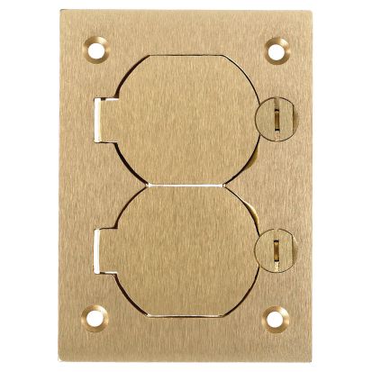 Hubbell Wiring Device-Kellems S3825 1-Gang Duplex Flap Rectangular Standard Floor Box Cover, 4.35 in L x 3.1 in W, For Use With Metallic Flush Concrete Floor Box, Brass