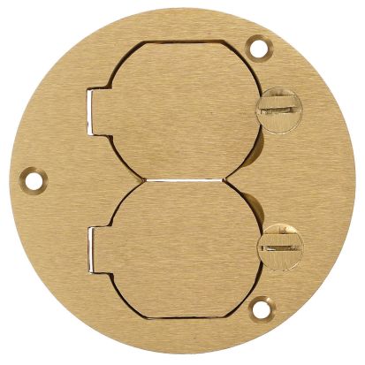 Hubbell Wiring Device-Kellems S3925 Duplex Flap Round Standard Floor Box Cover, For Use With Metallic Flush Concrete Floor Box, Brass