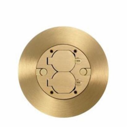 Hubbell Wiring Device-Kellems SF39253A Combination Duplex Round Standard Cover and Flange, 3.88 in W, For Use With Flush Floor Box, Brass