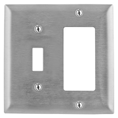 Hubbell Wiring Device-Kellems SS126 Standard Combination Wallplate, 2 Gangs, 4.5 in H x 4.6 in W, 302/304 Stainless Steel