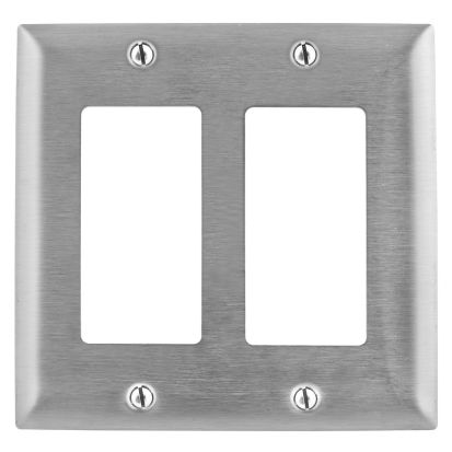 Hubbell Wiring Device-Kellems SS262 Standard Wallplate, 2 Gangs, 4.5 in H x 4.6 in W, 302/304 Stainless Steel