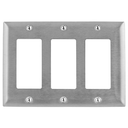 Hubbell Wiring Device-Kellems SS263 Standard Wallplate, 3 Gangs, 4.5 in H x 6.41 in W, 302/304 Stainless Steel
