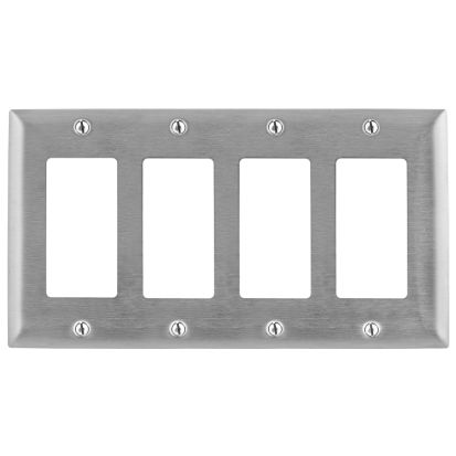 Hubbell Wiring Device-Kellems SS264 Standard Wallplate, 4 Gangs, 4.5 in H x 8.22 in W, 302/304 Stainless Steel