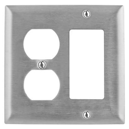 Hubbell Wiring Device-Kellems SS826 Standard Combination Wallplate, 2 Gangs, 4.5 in H x 4.6 in W, 302/304 Stainless Steel