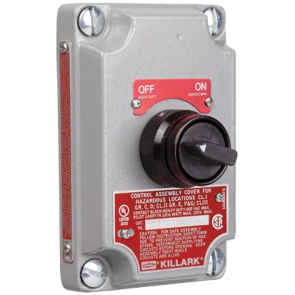 Hubbell Killark XCS-0S2A1 XCS Series 2-Position Selector Switch Cover Assembly With Device, 600 VAC, 1NO-1NC Contact, 1 Operators, NEMA 7CD/9EFG NEMA Rating