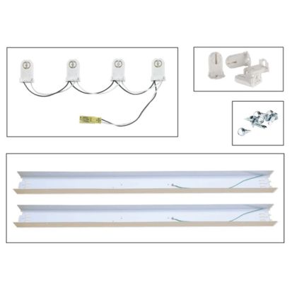 Keystone KEYLITE KT-RKIT-SP-W-82-C4-4LED 4 LAMP 8 STRIP LED TUBE READY KIT. PRE-WIRED 4.25IN BALLAST COVER KIT FOR DIRECT DRIVE LED TUBES; INCLUDES (2) 4FT BALLAST COVERS, (1) WIRING HARNESS WITH SOCKETS, (4) ADDITIONAL SOCKETS, AND (8) TEK SCREWS