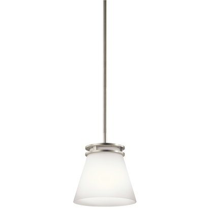 Kichler® 1687NI Hendrik™ Contemporary Transitional Mini Pendant, (1) A-19 Incandescent Lamp, 100 W Fixture, 120 VAC, Brushed Nickel Housing