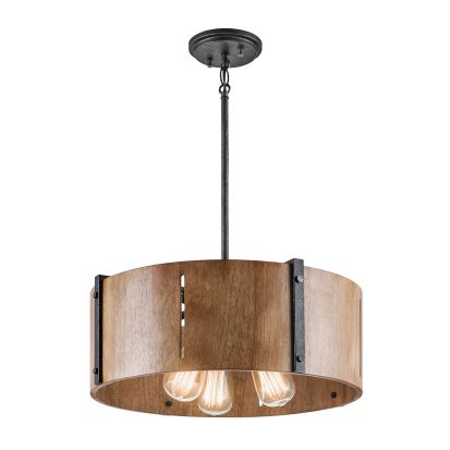 Kichler® 42644DBK Elbur Transitional Semi-Flush Pendant Lighting, (3) A-19 Incandescent Lamp, 120 VAC, Distressed Black Housing