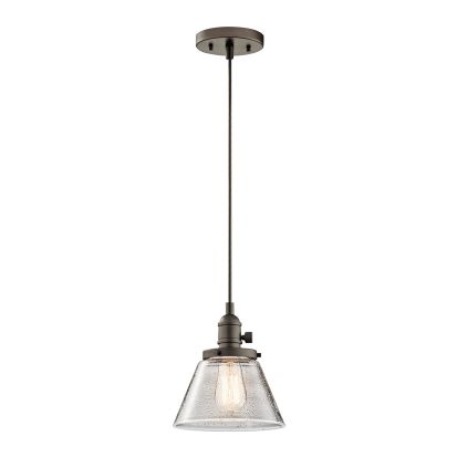 Kichler® 43851OZ Avery Transitional Mini Pendant, (1) A-19 Incandescent Lamp, 120 VAC, Olde Bronze Housing