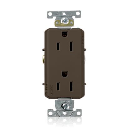 Leviton® Decora® Plus 16242 Heavy Duty Self Grounding Straight Blade Duplex Receptacle, 125 VAC, 15 A, 2 Poles, 3 Wires, Brown