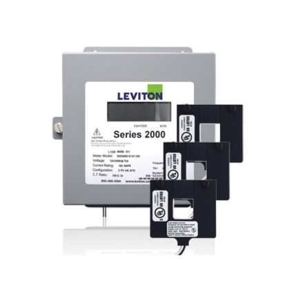 Leviton® VerifEye™ 2K480-2W 2000 3-Phase 4-Wire Surface Mount Meter Kit, 277/480 VAC, 200 A, LCD Display, Isolated Pulse Output Communication