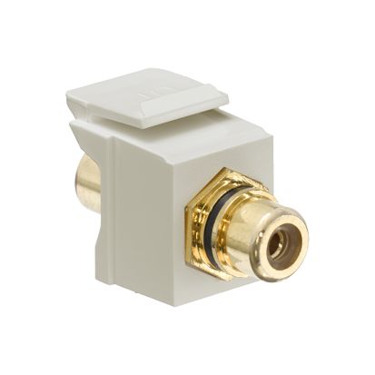 Leviton® QuickPort® 40830-BIE Feed-Through RCA Connector With Black Stripe, Snap-In Connector, Shielded A/V with Terminated RCA Plugs Cable