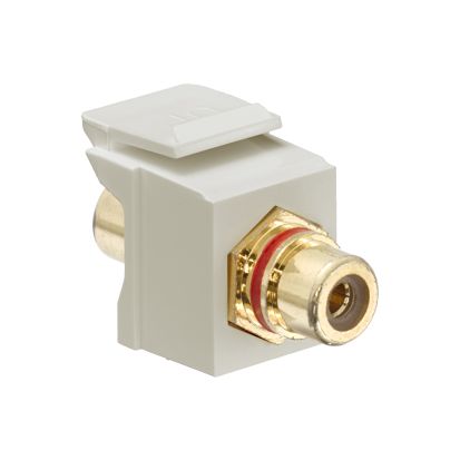 Leviton® QuickPort® 40830-BIR Feed-Through RCA Connector With Red Stripe, Snap-In Connector, Shielded A/V with Terminated RCA Plugs Cable