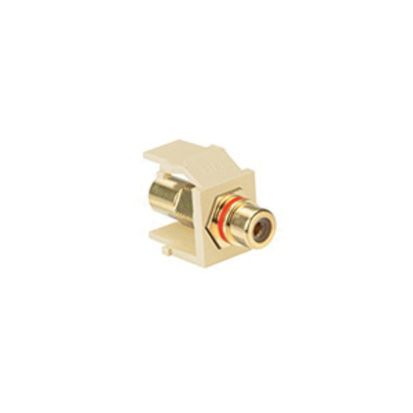 Leviton® QuickPort® 40830-BIR Feed-Through RCA Connector With Red Stripe, Snap-In Connector, Shielded A/V with Terminated RCA Plugs Cable
