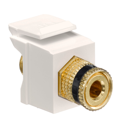 Leviton® QuickPort® 40833-BTE Feed-Through Snap-In Binding Post Connector With Black Stripe, Bulkhead Head, Screw Termination, High Impact Plastic