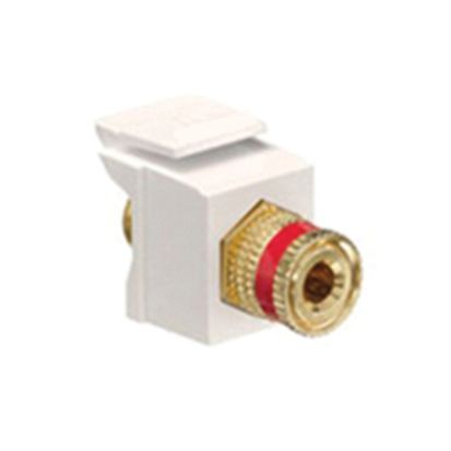 Leviton® QuickPort® 40833-BTR Feed-Through Snap-In Binding Post Connector With Red Stripe, Bulkhead Head, Screw Termination, High Impact Plastic