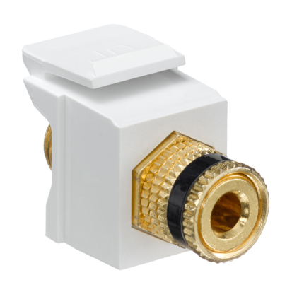 Leviton® QuickPort® 40833-BWE Fire Retardant Snap-In Binding Post Connector With Black Stripe, Screw Termination, Plastic