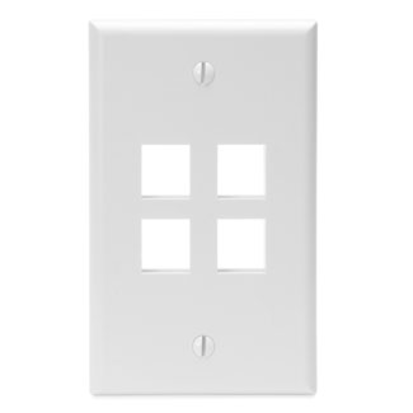 Leviton® QuickPort® 41080-4WP Standard Size Wallplate, 1 Gang, 2-3/4 in W, Plastic, Flush Mount