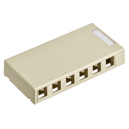 Leviton® QuickPort® 41089-6IP 6-Port Outlet Box, Snap-In Module, For Use With Individual QuickPort® Snap-In Connector Module and Raceway Cable Entry Knockout, Surface Mount, Plastic
