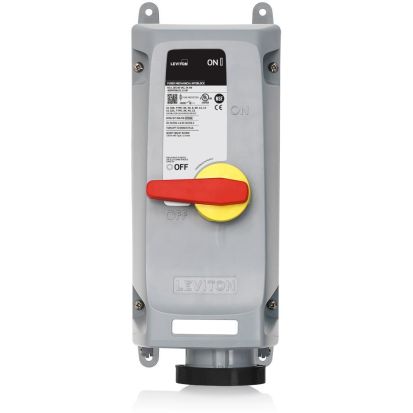 Leviton 460MF5WLEV Fused Watertight Pin and Sleeve Mechanical Interlock, 600 VAC, 60 A, 3 Poles, 4 Wires