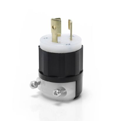 Leviton® Black & White® 4720-C 1-Phase Grounding Cable Mount Locking Plug, 125 VAC, 15 A, 2 Poles, 3 Wires, Black/White