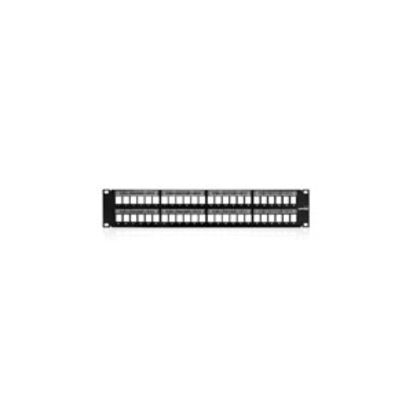 Leviton® QuickPort® 49255-L48 2-RU Flat Unloaded Patch Panel With Magnifying Lens Label Holder, 48 Ports, CAT 6, Steel