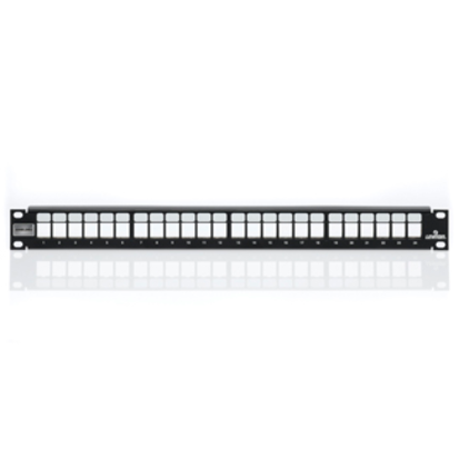 Leviton® QuickPort® 4S255-S24 1-RU Flat Shielded Patch Panel, 24 Ports, 304 Stainless Steel
