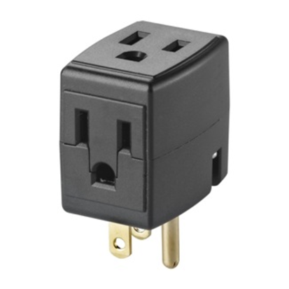 Leviton® 692-E Grounded Triple Cube Adapter, 125 VAC, 15 A