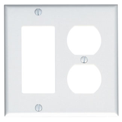 Leviton® Decora® 80455-W Standard Size Combination Wallplate, 2 Gangs, 4.5 in H x 4.56 in W, Thermoset, White