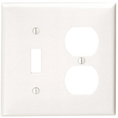 Leviton® 80705-W Standard Size Combination Wallplate, 2 Gangs, 4.5 in H x 4.56 in W, Thermoplastic, White