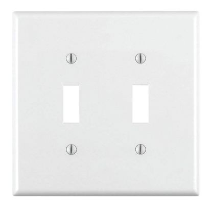 Leviton® 80709-W Standard Size Traditional Wallplate, 2 Gangs, 4.5 in H x 4.56 in W, Thermoplastic, White