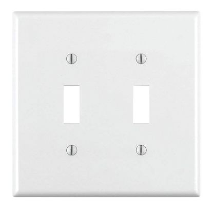 Leviton® 80709-W Standard Size Traditional Wallplate, 2 Gangs, 4.5 in H x 4.56 in W, Thermoplastic, White