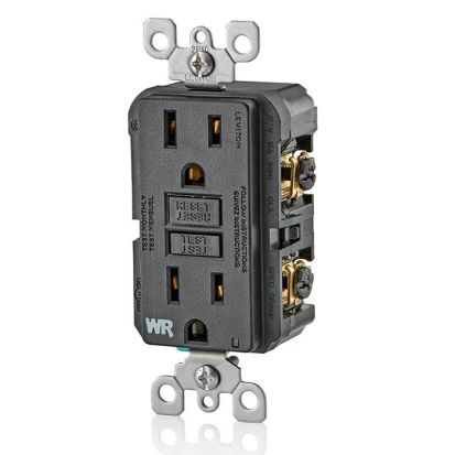 Leviton SmartlockPro® GFWR1-E Monochromatic Self-Test Weather-Resistant GFCI Receptacle, 125 VAC, 20 A, 2 Poles, 3 Wires, Black