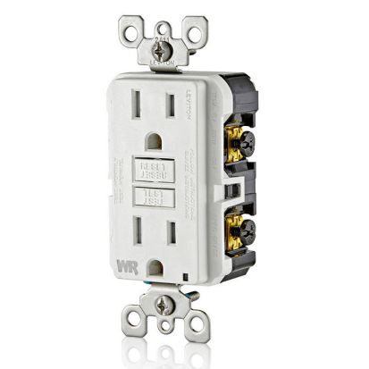 Leviton® GFWT1-W Duplex Feed Through Self-Test Slim Tamper/Weather Resistant GFCI Receptacle With White Test, Reset Button, 125 VAC, 15 A, 2 Poles, 3 Wires, White