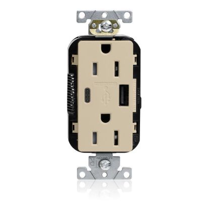 Leviton Lev-Lok M56AC-I Combination Duplex Heavy Duty Self-Grounding Smooth Face Tamper-Resistant USB Receptacle