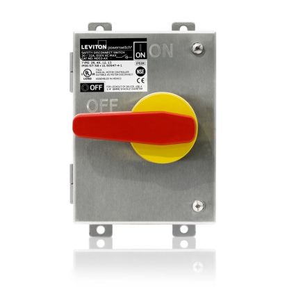 Leviton Powerswitch MDS3-AC Metallic Non-Fused Safety Disconnect Switch With Factory Installed Auxiliary Contact, 600 VAC, 30 A, 5 hp, 25 hp