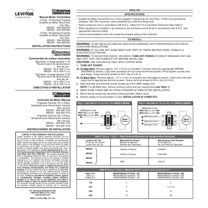 Leviton Powerswitch MS303-DSW 3-Phase Manual Motor Controller Non-Grounding Motor Switch, 600 V AC, 30 A, 20 hp Power Rating