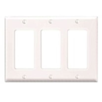 Leviton® Decora® PJ263-W Midway Size Screwless Wallplate, 3 Gangs, 4.88 In H X 6.75 In W, Thermoplastic, White