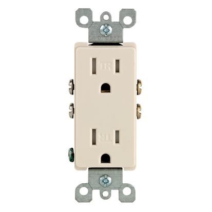 Leviton Decora® T5325-T Duplex Tamper Resistant Straight Blade Receptacle, 125 VAC, 15 A, 2 Poles, 3 Wires, Light Almond