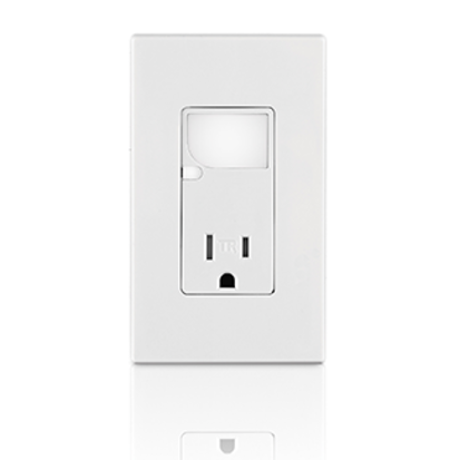 Leviton Decora® T6525-W Tamper Resistant Combination Decora Receptacle With LED Guide Light, 15 A at 120 VAC, 1 Pole