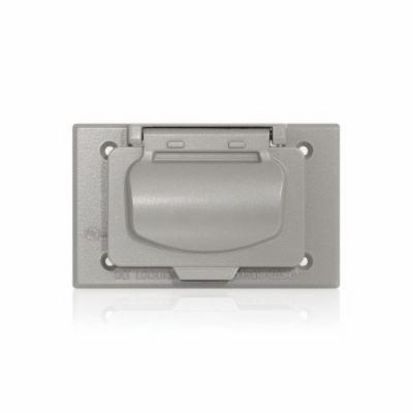 Leviton® Decora® WM1HF-GY Outlet Box Cover, 4.7 in L x 2.95 in W x 0.98 in D, Weatherproof Cover, Aluminum