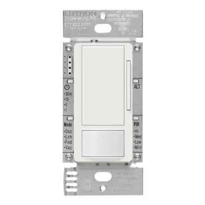 Lutron Maestro® MS-Z101-WH Multi-Location Dimmer Sensor Switch With Occupancy/Vacancy Sensor, 120 to 277 VAC, 50 mA, 1 Poles, On/Off Operation, White