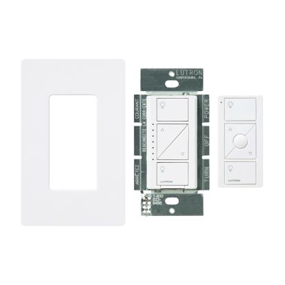 Lutron Caseta® P-PKG1W-WH Wireless Dimmer Kit, 120 VAC, 30 ft, CFL/Halogen/Incandescent/LED Lamp