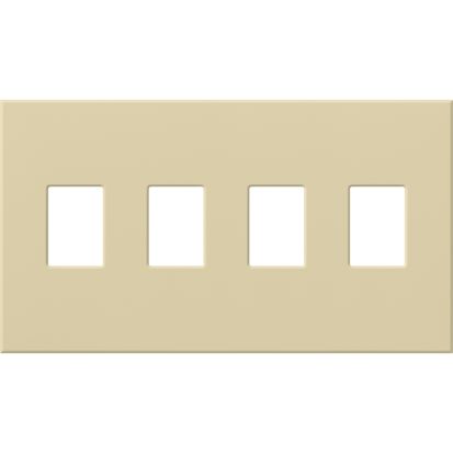 Lutron Vareo® VWP-4-IV Architectural Style Screwless Wallplate, 4 Gangs, Ivory, 4.56 in H x 8.45 in W, Polycarbonate