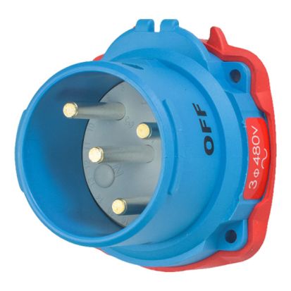 MELTRIC DECONTACTOR™ 63-68043 DSN60 Switch Rated Male Inlet With Ground, 255/277/440/480 VAC, 60 A, 3 Poles, 4 Wires, Blue