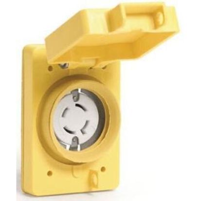 Molex Woodhead® 67W76 130147 Female Single Locking Receptacle With Single Flip Coverplate and Locking Blade, 480 VAC, 20 A, 3 Poles, 4 Wires, Yellow