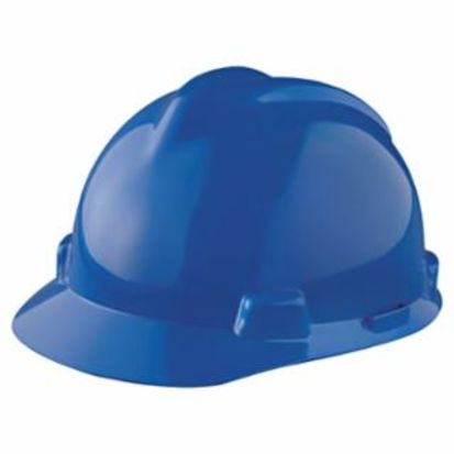 ORS Nasco V-Gard® 463943 Front Brim Slotted Hard Hat, Fits Hat 6-1/2 to 8 in, Blue, Polyethylene, Staz On® 4-Point Pinlock Suspension, Class E