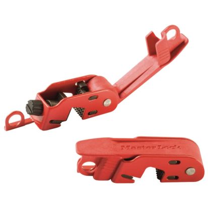 Master Lock® 493B Grip Tight™ Clamp-On Circuit Breaker Lockout, 120/240 VAC, Red, Steel, 9/32 in Max Dia Padlock Shackle, For Use With Circuit Breaker